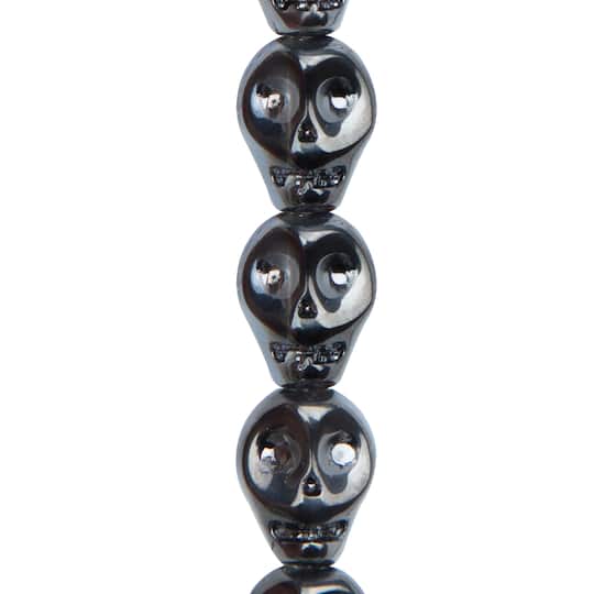 12 Pack: Black Glass Skull Beads, 10mm by Bead Landing&#x2122;